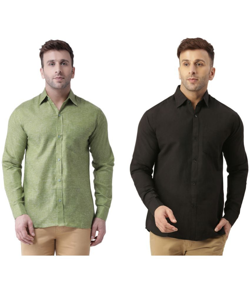     			RIAG Cotton Blend Regular Fit Self Design Full Sleeves Men's Casual Shirt - Green ( Pack of 2 )