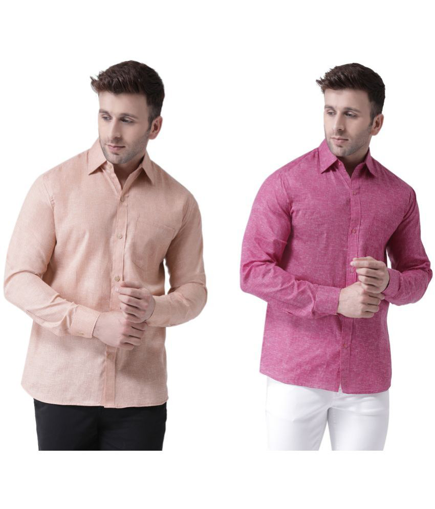     			RIAG Cotton Blend Regular Fit Self Design Full Sleeves Men's Casual Shirt - Beige ( Pack of 2 )