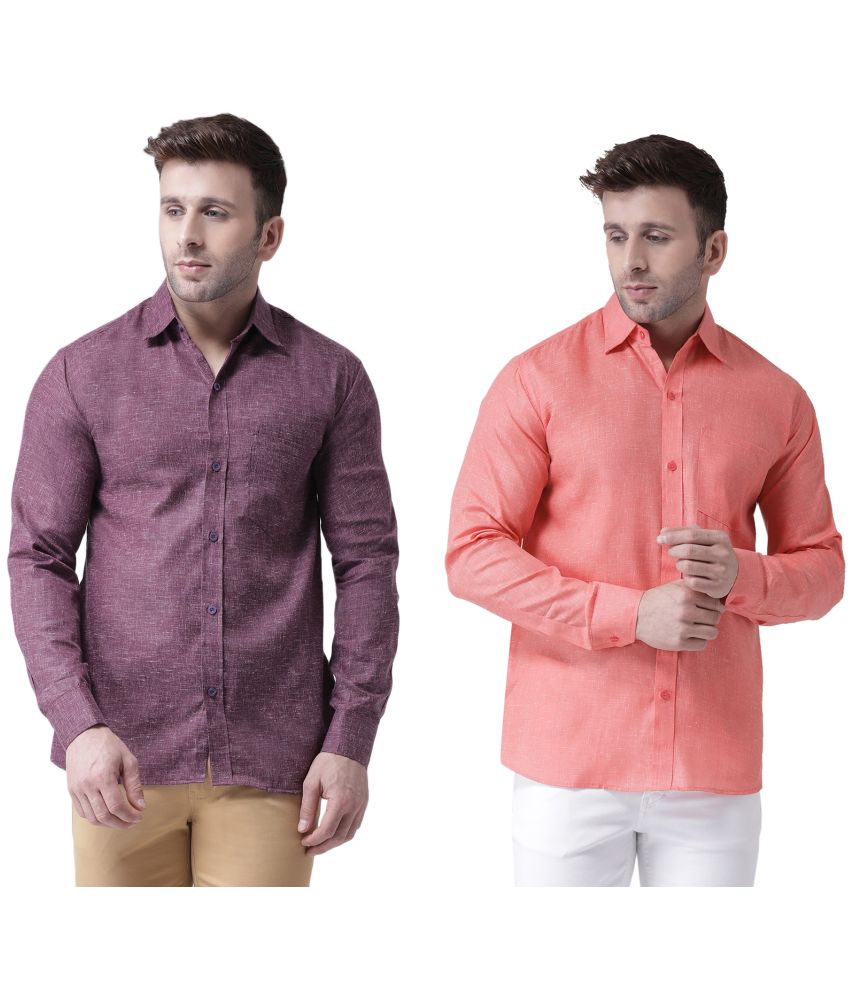     			RIAG Cotton Blend Regular Fit Self Design Full Sleeves Men's Casual Shirt - Purple ( Pack of 2 )