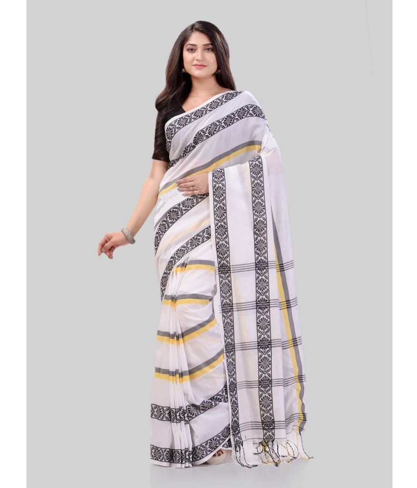     			Desh Bidesh - White Cotton Saree With Blouse Piece ( Pack of 1 )