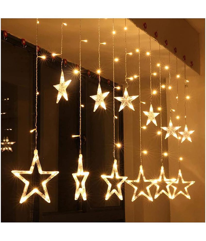     			RAMDEV ENTERPRISE Decorative Star Curtain LED Lights for Christmas, Wedding - 2.5 Meter (1 Curtain, 138 LED, 6+6 Star), New Year Light Curtain, New Year Star Lights, Best Gift for New Year.
