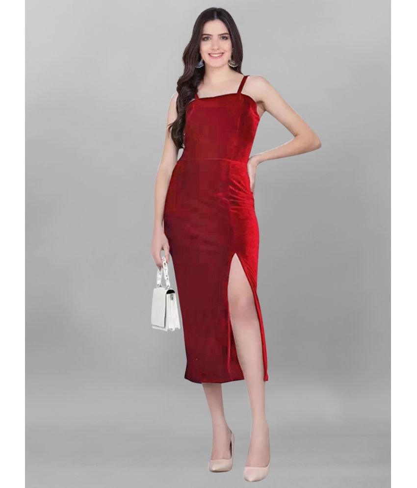     			Apnisha - Maroon Velvet Women's Side Slit Dress ( Pack of 1 )