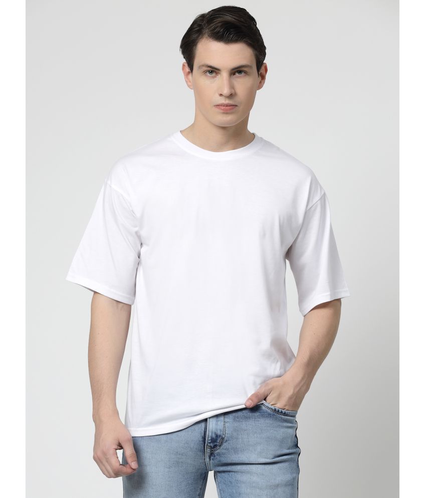     			DAFABFIT - White Cotton Oversized Fit Men's T-Shirt ( Pack of 1 )