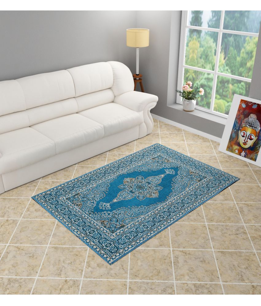     			FURNISING HUT Aqua Velvet Carpet Geometrical 3x5 Ft