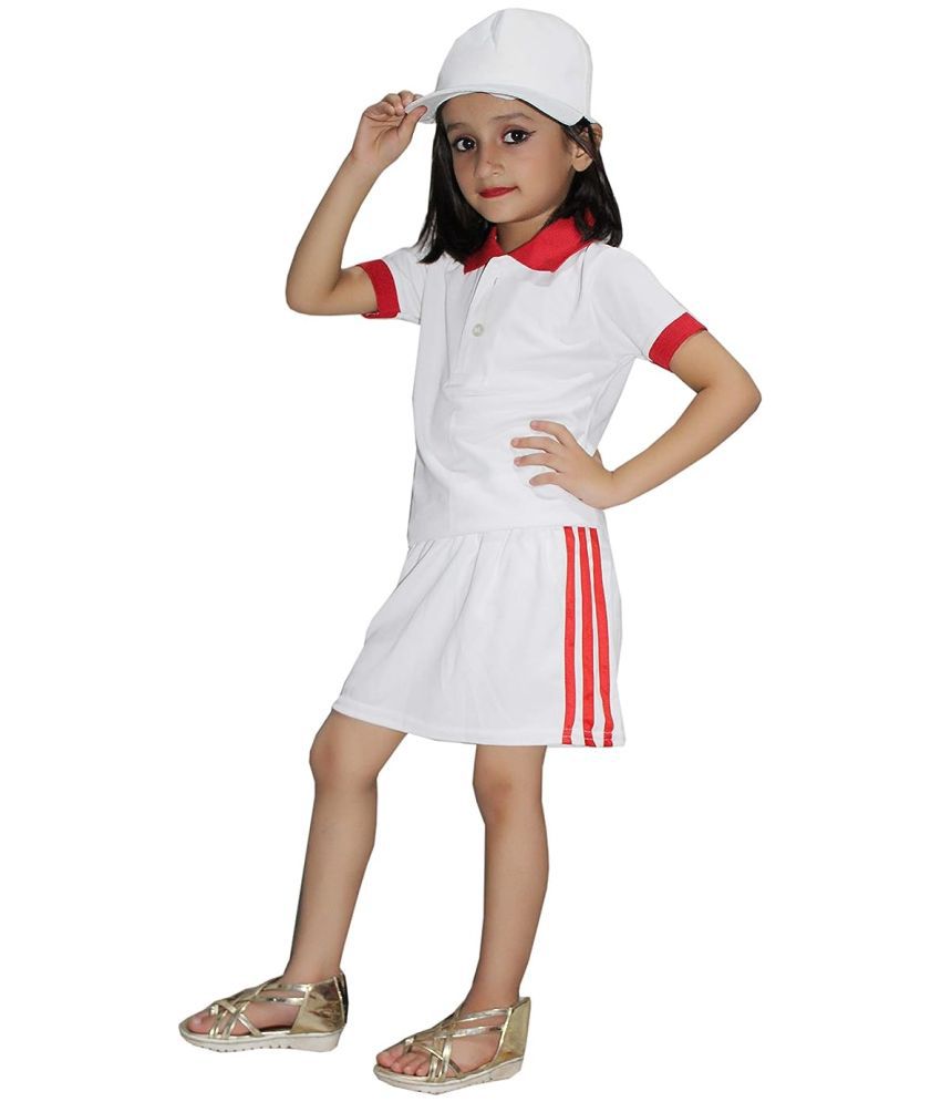     			Kaku Fancy Dresses National Hero Sania Mirza,Tennis Player Costume -White, 5-6 Years, For Girls
