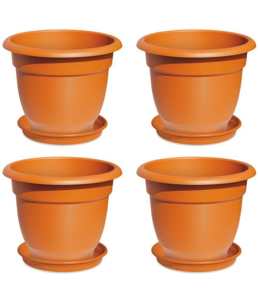     			Milton Blossom Mate 3 Plastic Pot with Tray, Set of 4, Terracotta Brown