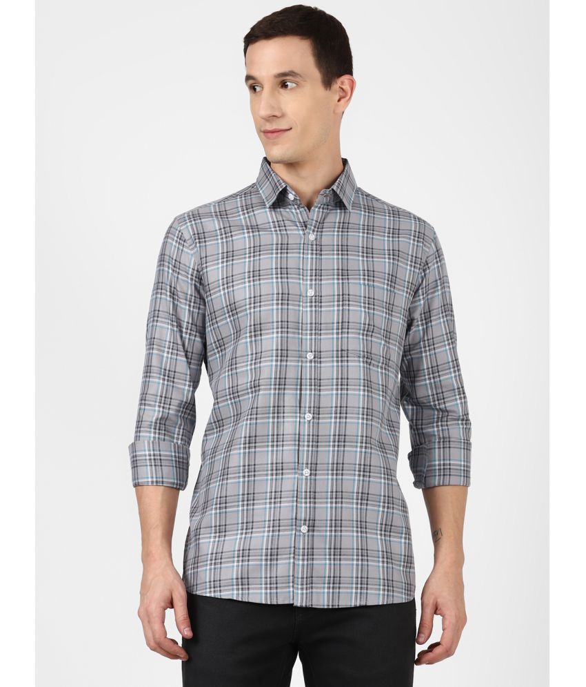     			UrbanMark Mens 100% Cotton Full Sleeves Slim Fit Check Casual Shirt-Dark Grey