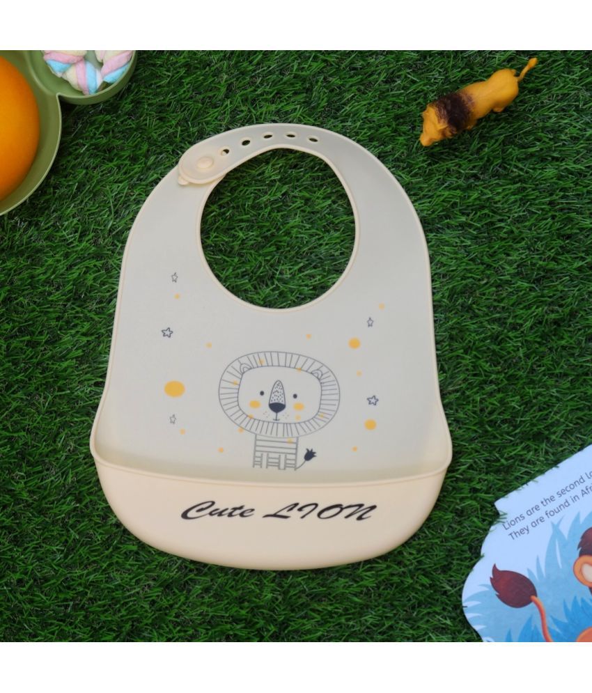     			Yellow Bee Off-White Silicon Bibs with tray - Set of 1