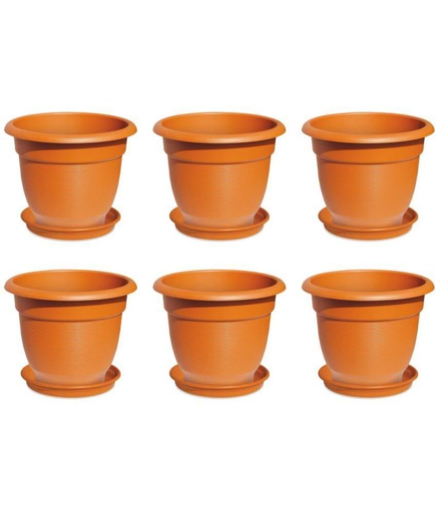     			Milton Blossom Mate 4 Plastic Pot with Tray, Set of 6, Terracotta Brown