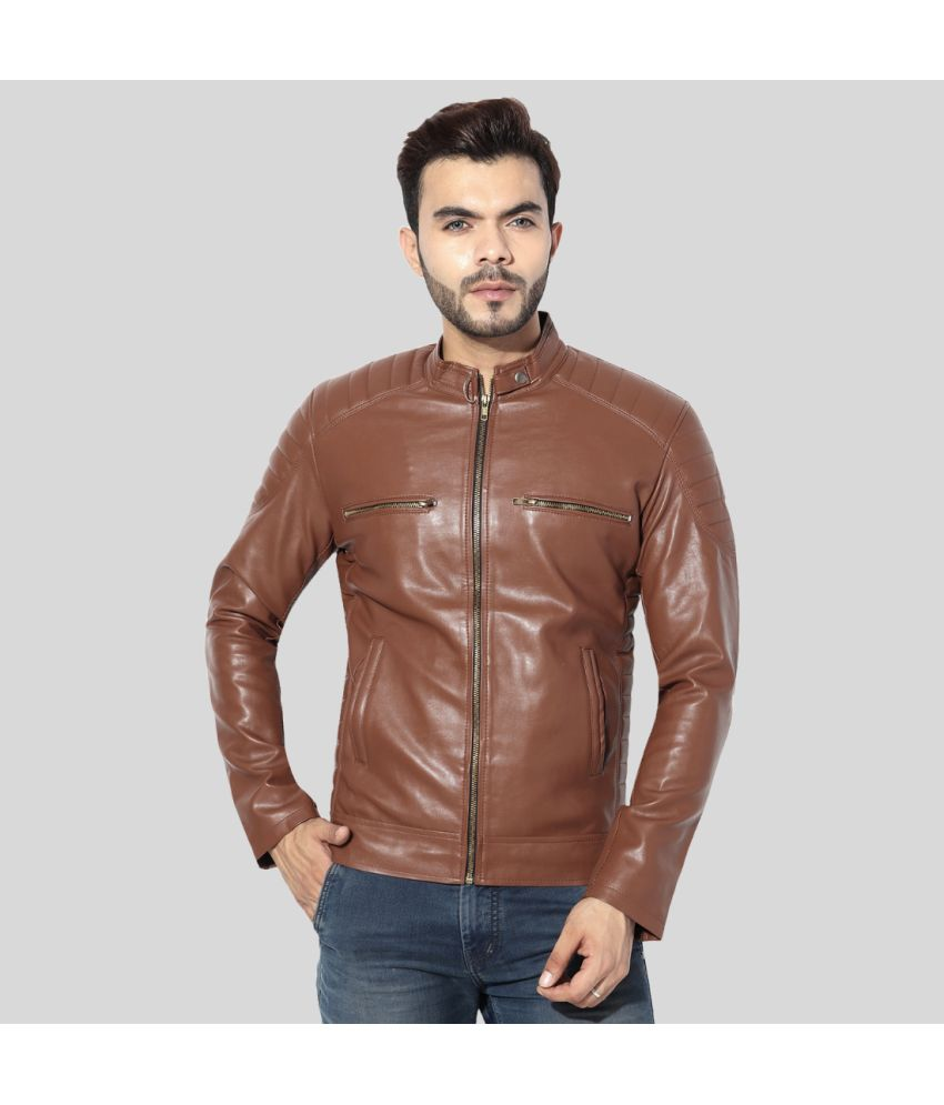     			GARMADIAN - Brown PU Leather Regular Fit Men's Leather Jacket ( Pack of 1 )