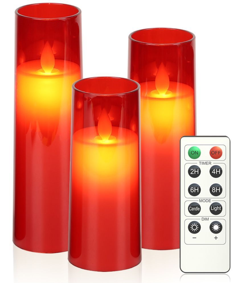     			LTETTES - Red Unscented Pillar Candle 19.05 cm ( Pack of 3 )