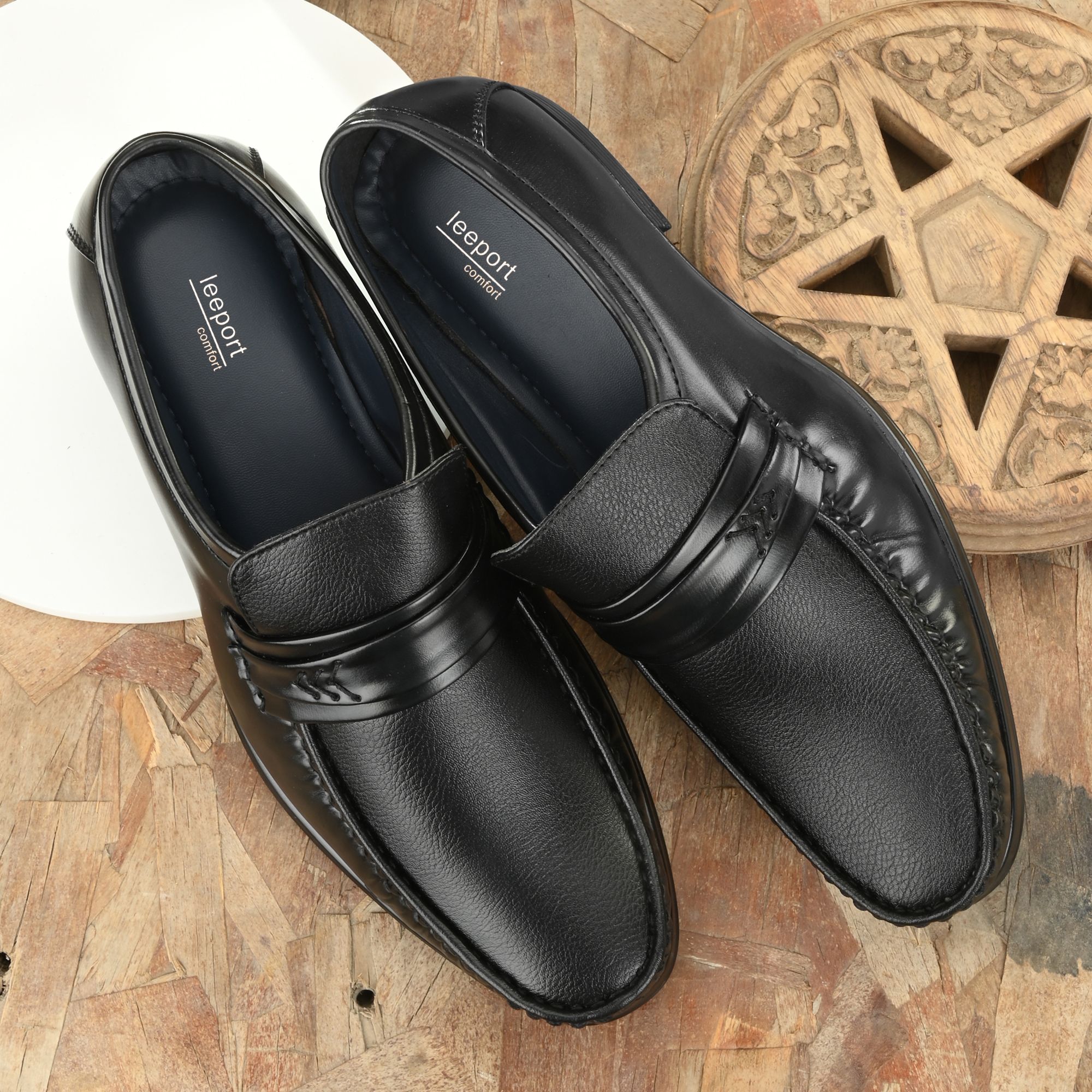     			Leeport - Black Men's Slip On Formal Shoes