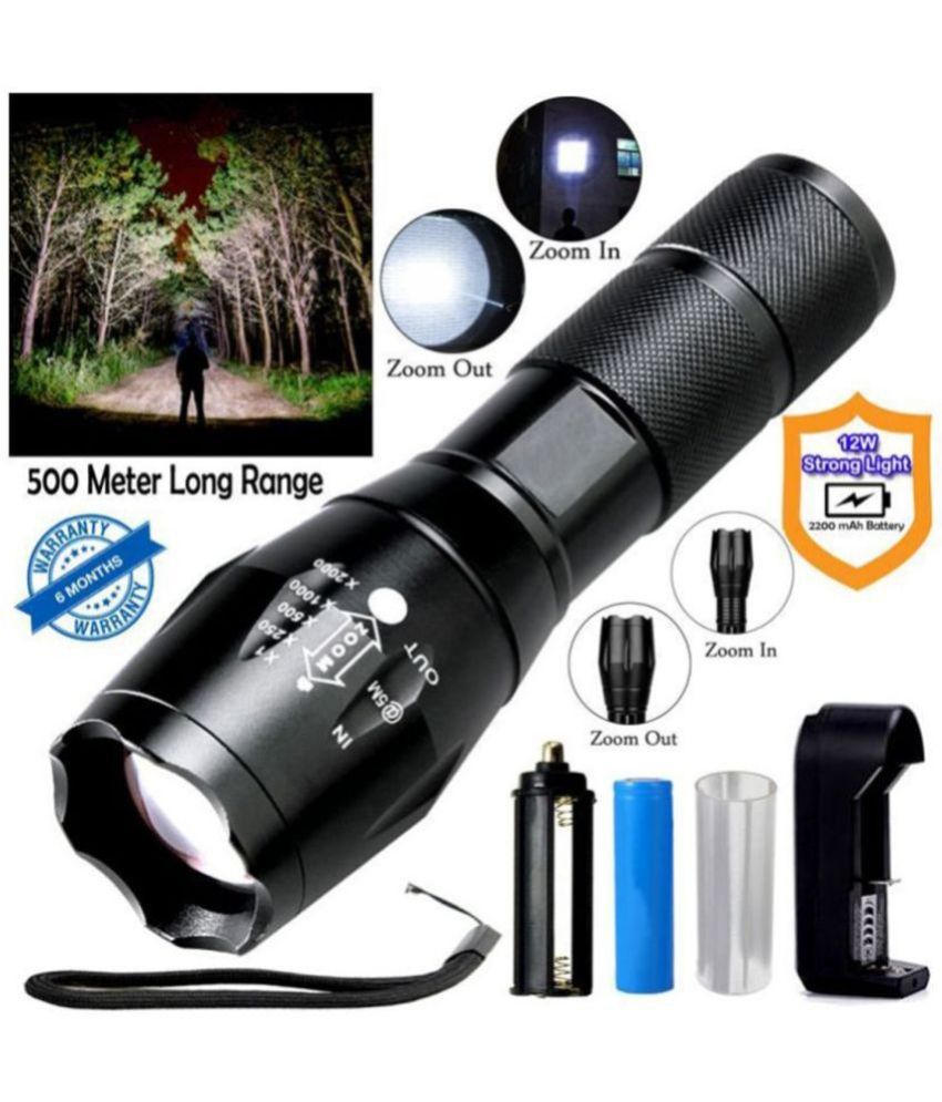     			Let light Zoomable Waterproof Metal Body  Chargeable LED 5 Mode Full Metal Body 12W Rechargeable Flashlight Torch