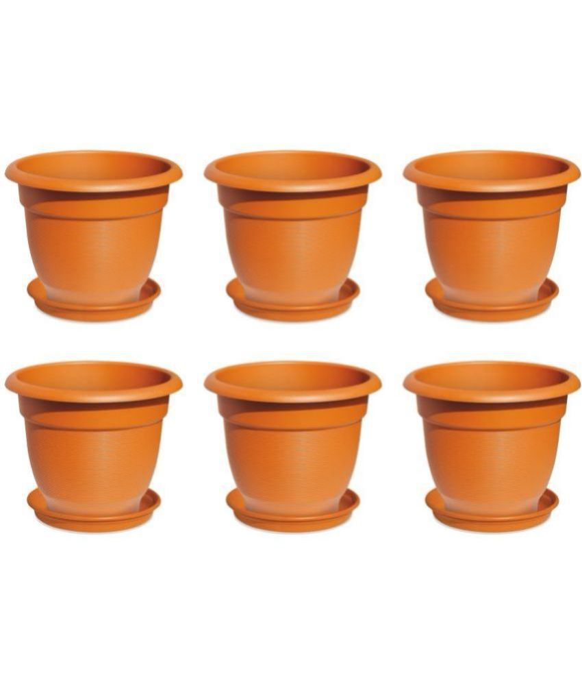     			Milton Blossom Mate 5 Plastic Pot with Tray, Set of 6, Terracotta Brown