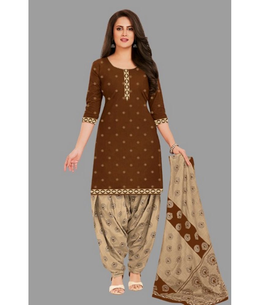     			SIMMU - Brown Straight Cotton Women's Stitched Salwar Suit ( Pack of 1 )