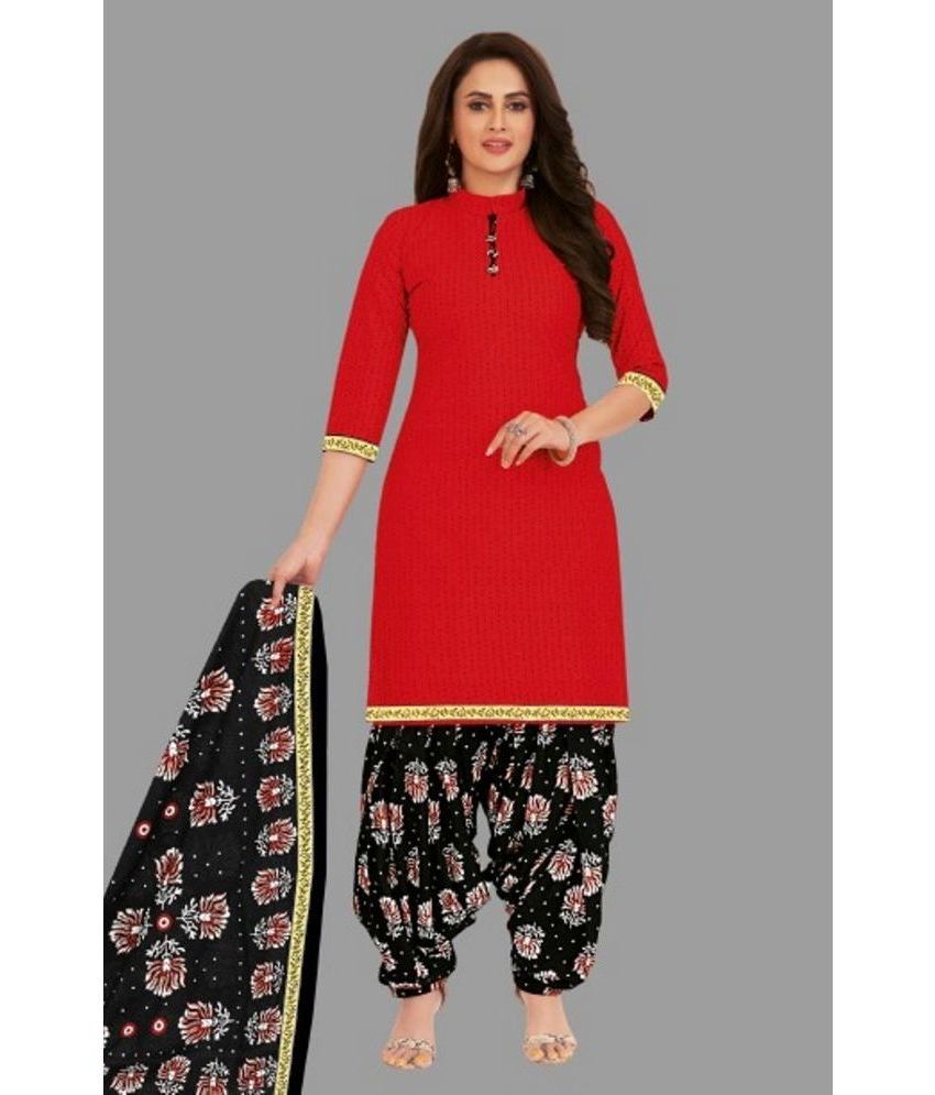     			SIMMU - Red Straight Cotton Women's Stitched Salwar Suit ( Pack of 1 )