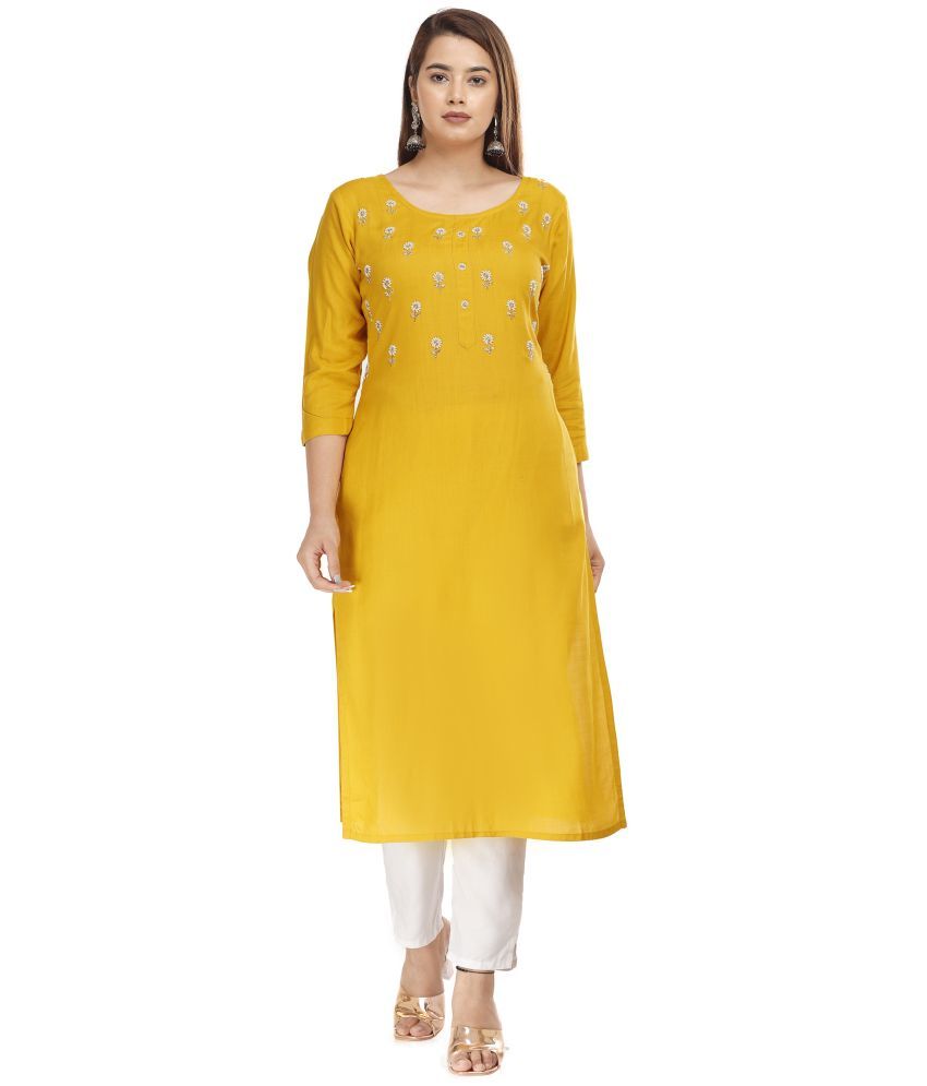     			HIGHLIGHT FASHION EXPORT - Yellow Rayon Women's Straight Kurti ( Pack of 1 )