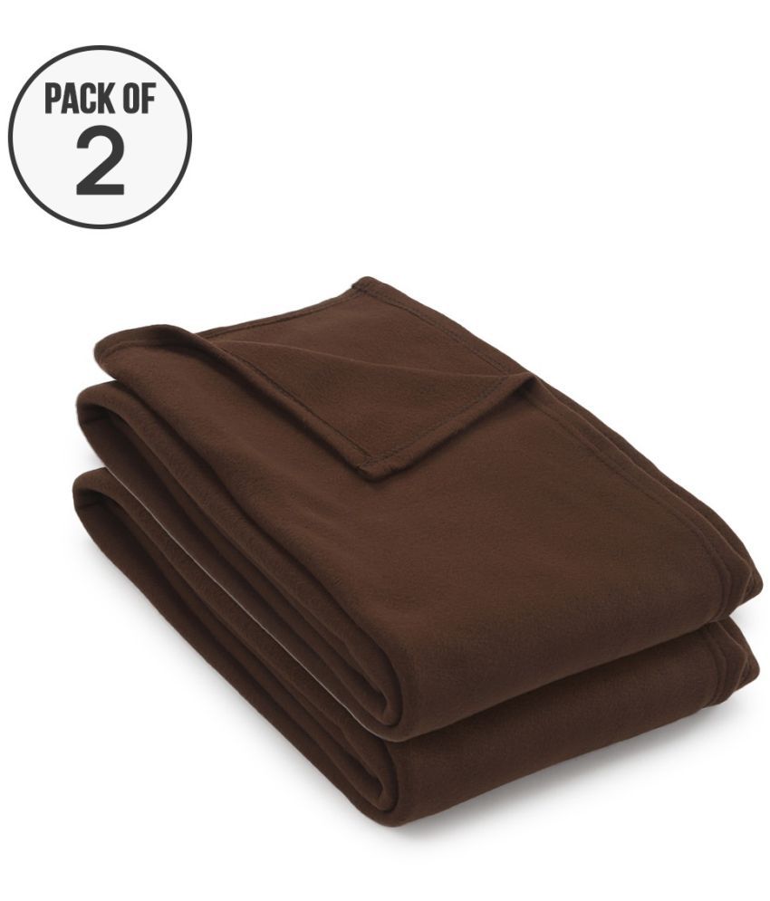     			HOMETALES Fleece Solid Single Blanket ( 220 cm x 120 cm ) Pack of 2 - Coffee