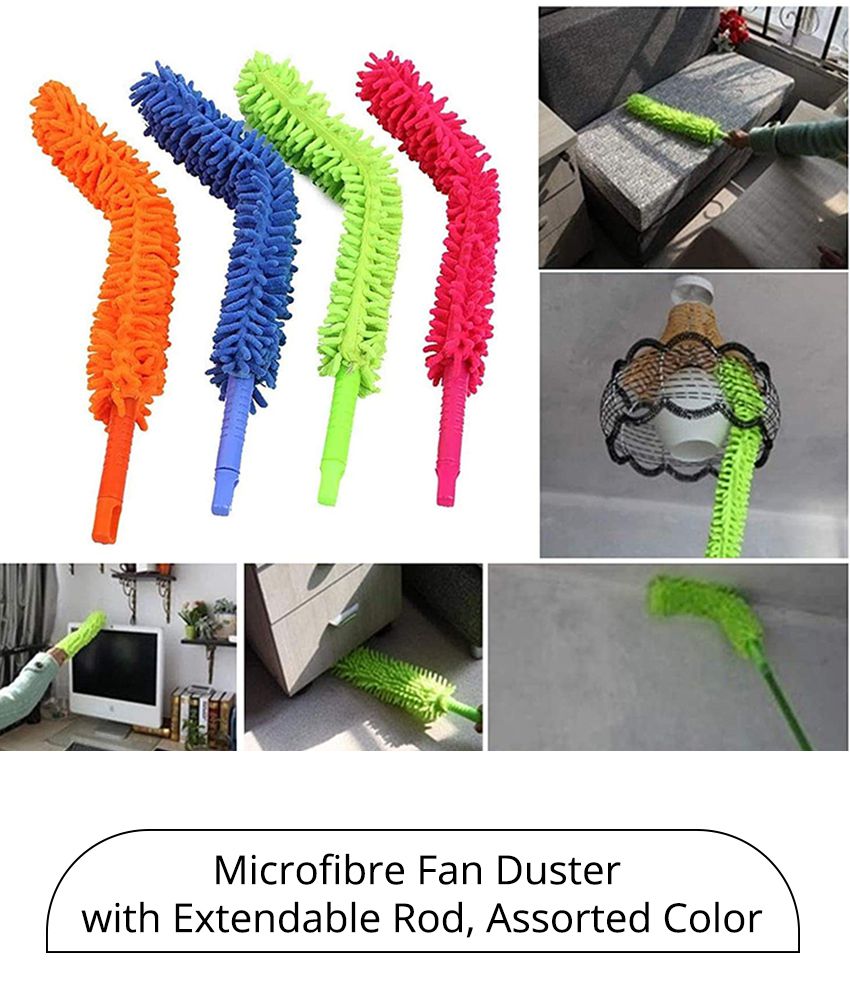     			HOMETALES Microfibre Fan Duster with Extendable Rod for Home & Office Cleaning (1U), Assorted Color