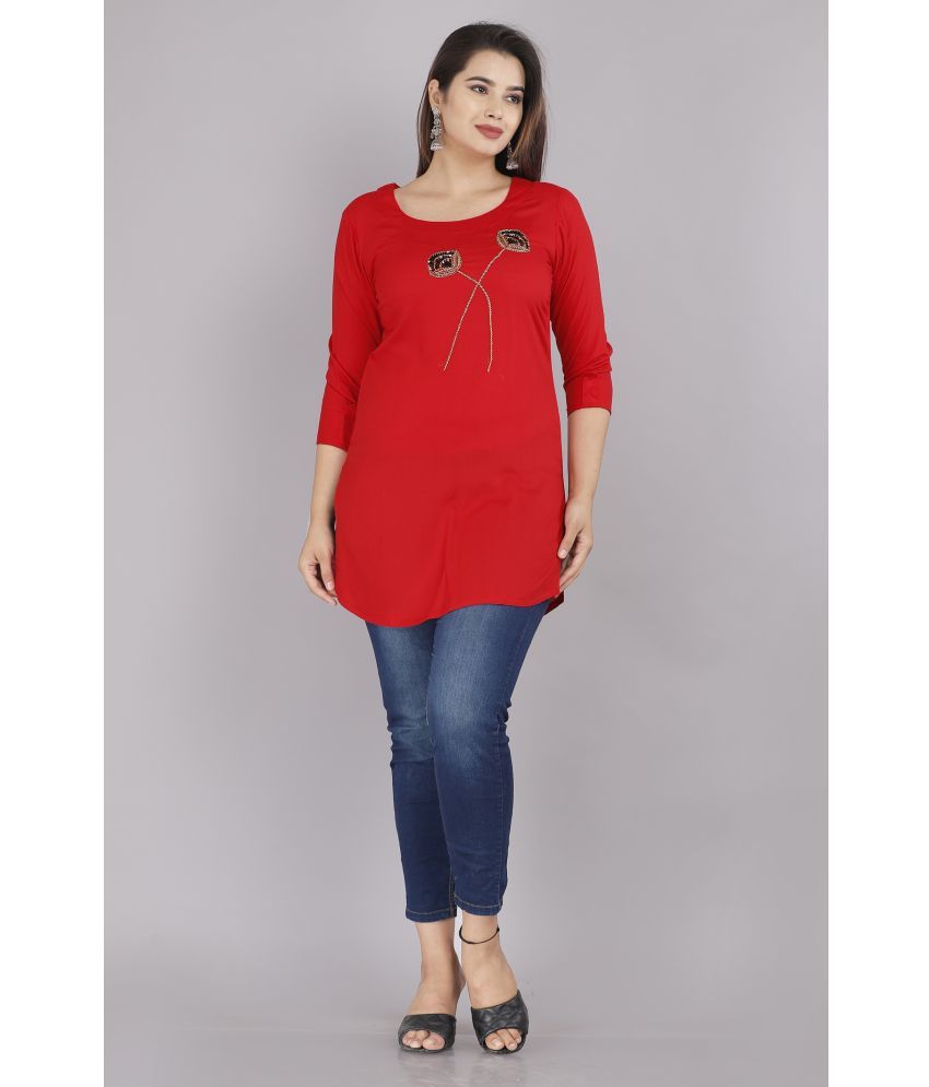     			JC4U - Red Rayon Women's Straight Kurti ( Pack of 1 )