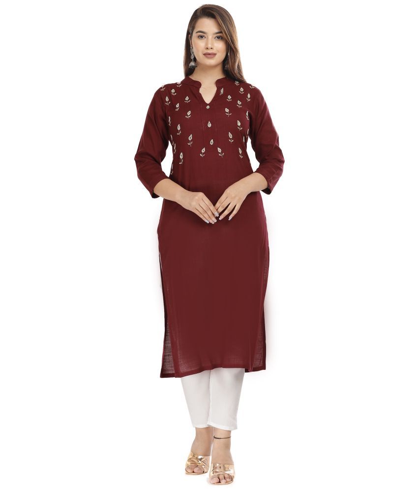     			JC4U - Wine Rayon Women's Straight Kurti ( Pack of 1 )