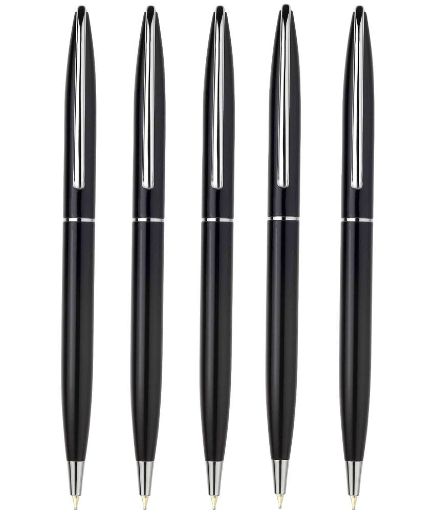     			K K CROSI Sleek Design Pack of 5pcs Black Colour Metal Ball Pen  (Pack of 5, Blue Ink)