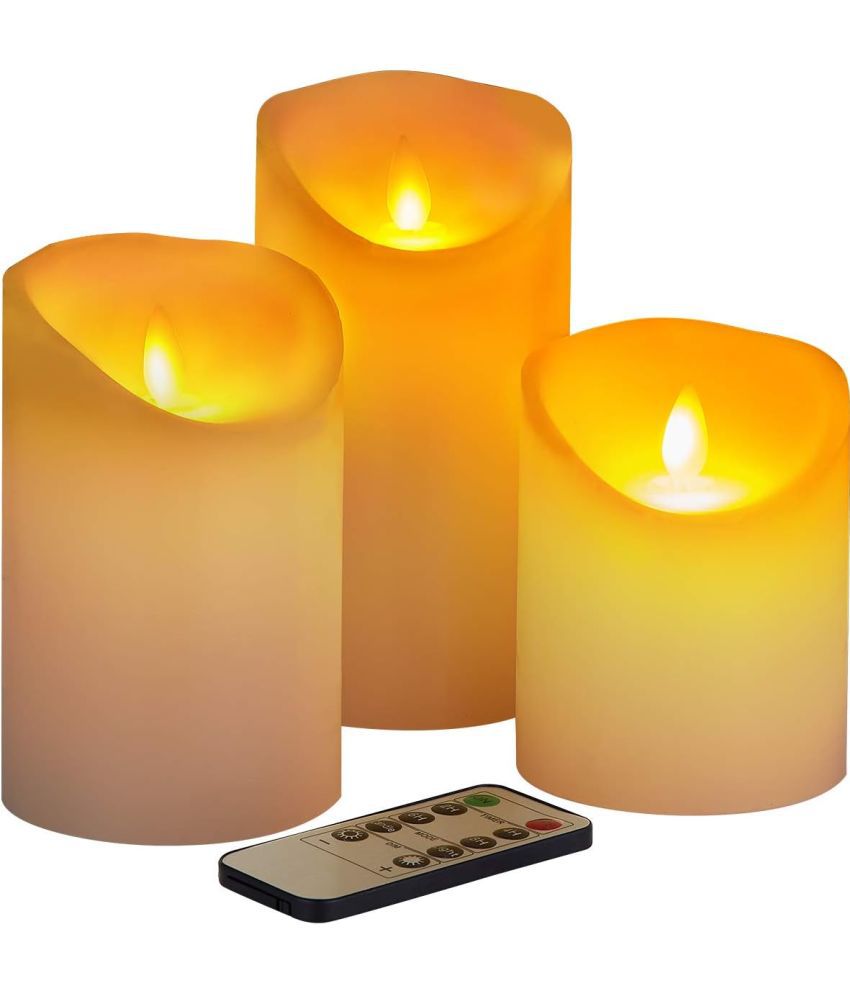     			LTETTES - White Unscented Pillar Candle 15.34 cm ( Pack of 3 )