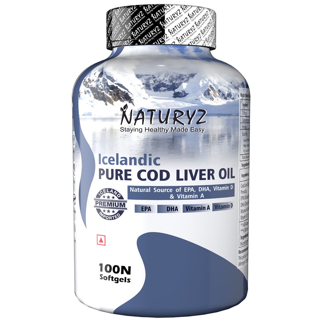     			NATURYZ Icelandic COD Liver Fish Oil Capsules with Natural Omega 3 & Vitamins (A & D) 100 Tablets