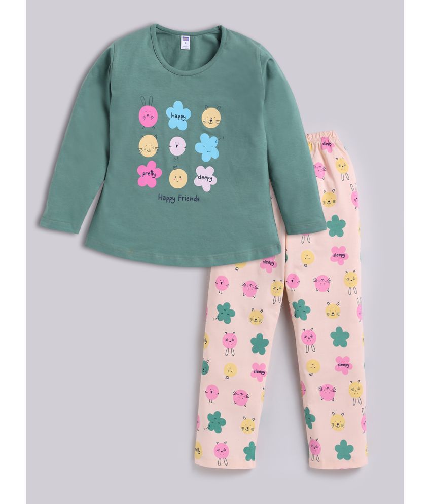    			Nottie planet - Green Cotton Girls Night Suit Set ( Pack of 1 )