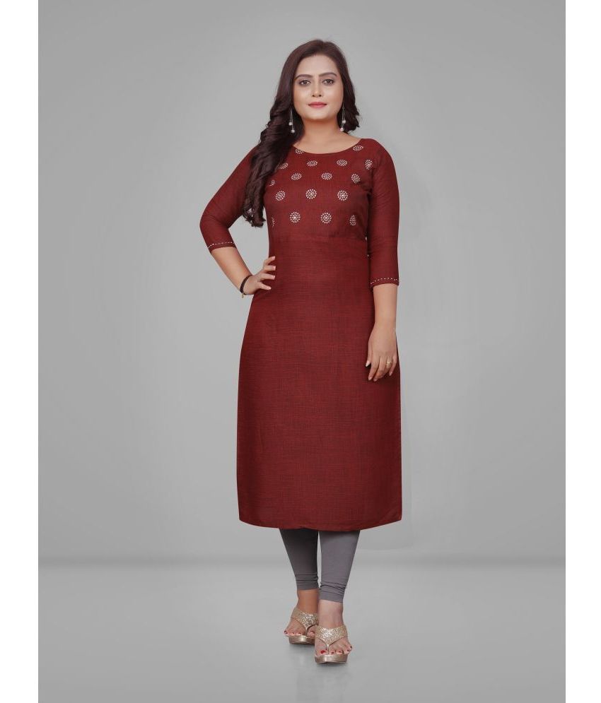     			Parastri Rayon Flex Embroidered Straight Women's Kurti - Maroon ( Pack of 1 )