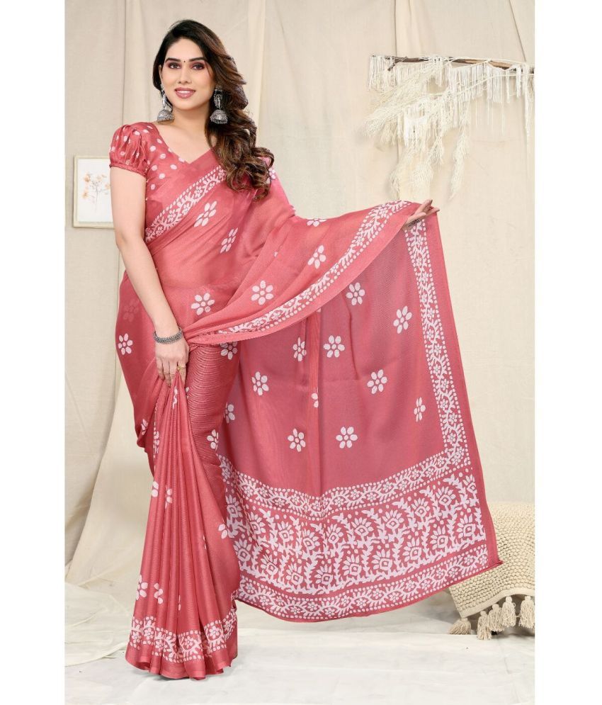     			Rangita Women Batik Printed Chiffon Saree with Blouse Piece - Peach