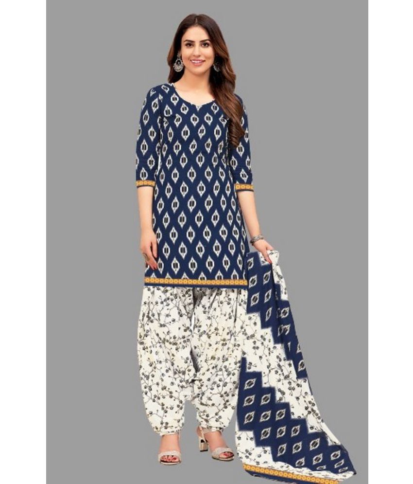     			SIMMU - Blue Straight Cotton Women's Stitched Salwar Suit ( Pack of 1 )