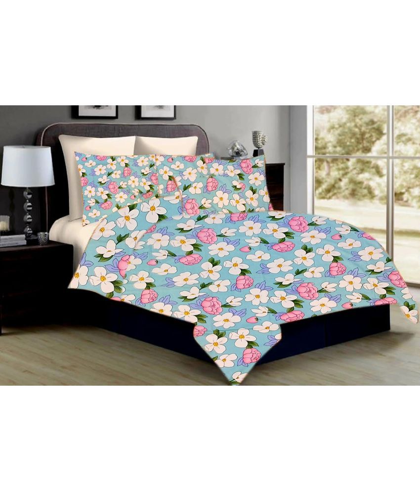     			SWEEKAR HOME DECOR Microfiber Floral Double Bedsheet with 2 Pillow Covers - Green