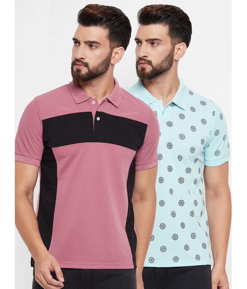     			VERO AMORE Cotton Blend Regular Fit Colorblock Half Sleeves Men's Polo T Shirt - Pink ( Pack of 2 )