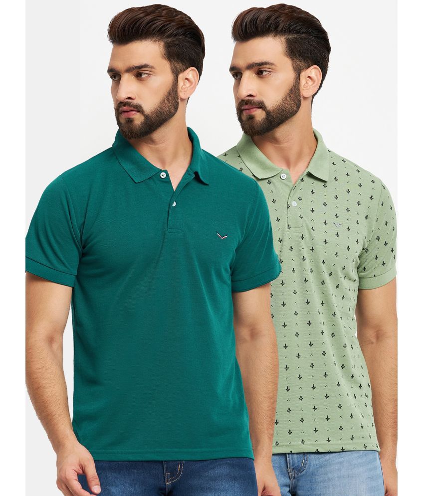     			VERO AMORE Cotton Blend Regular Fit Solid Half Sleeves Men's Polo T Shirt - Green ( Pack of 2 )