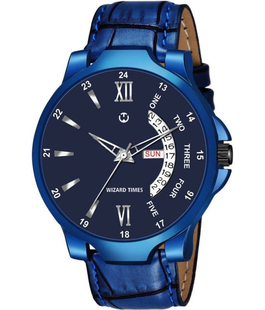     			Wizard Times - Blue Leather Analog Men's Watch