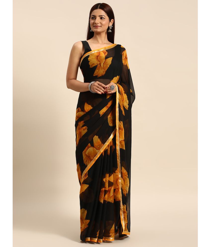     			Aishwarya Chiffon Printed Saree With Blouse Piece - Black ( Pack of 1 )