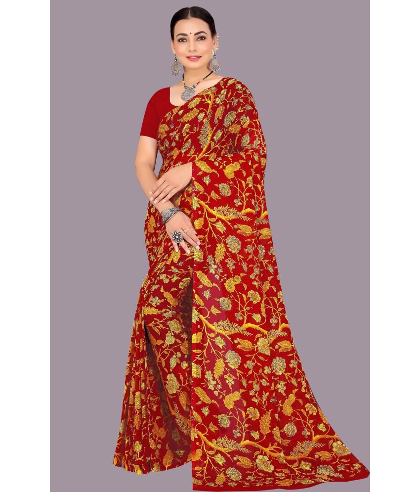     			Aishwarya Chiffon Printed Saree With Blouse Piece - Red ( Pack of 1 )