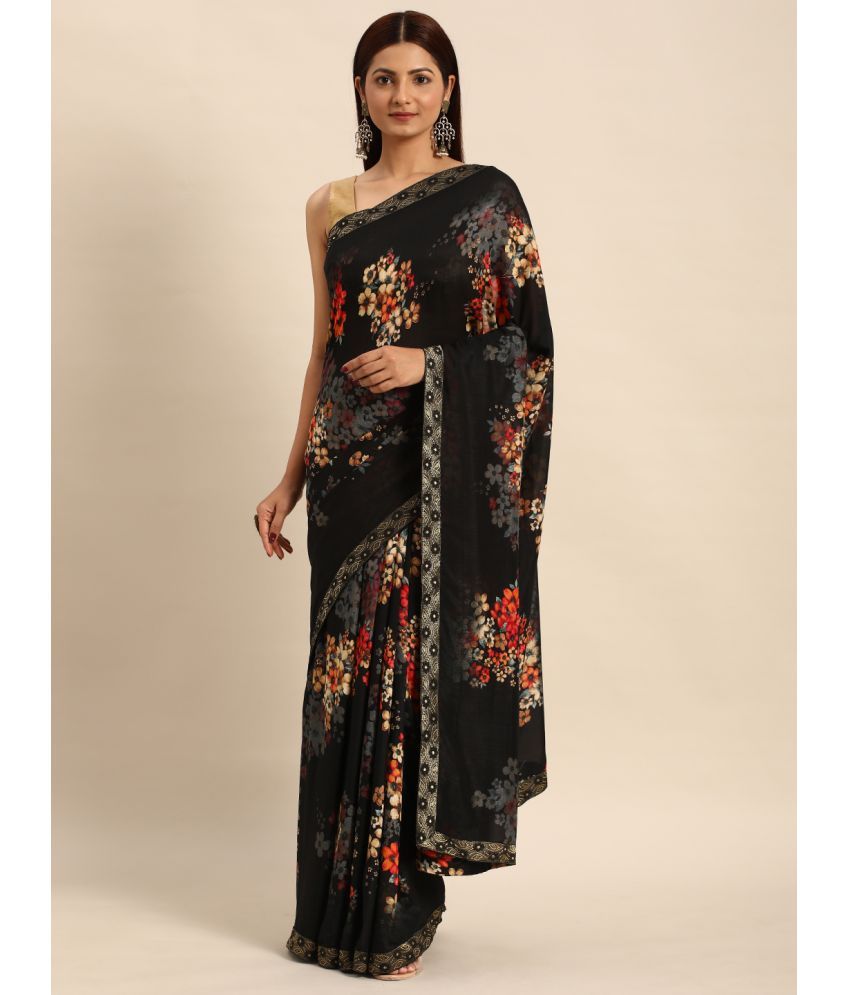     			Aishwarya Chiffon Printed Saree With Blouse Piece - Black ( Pack of 1 )