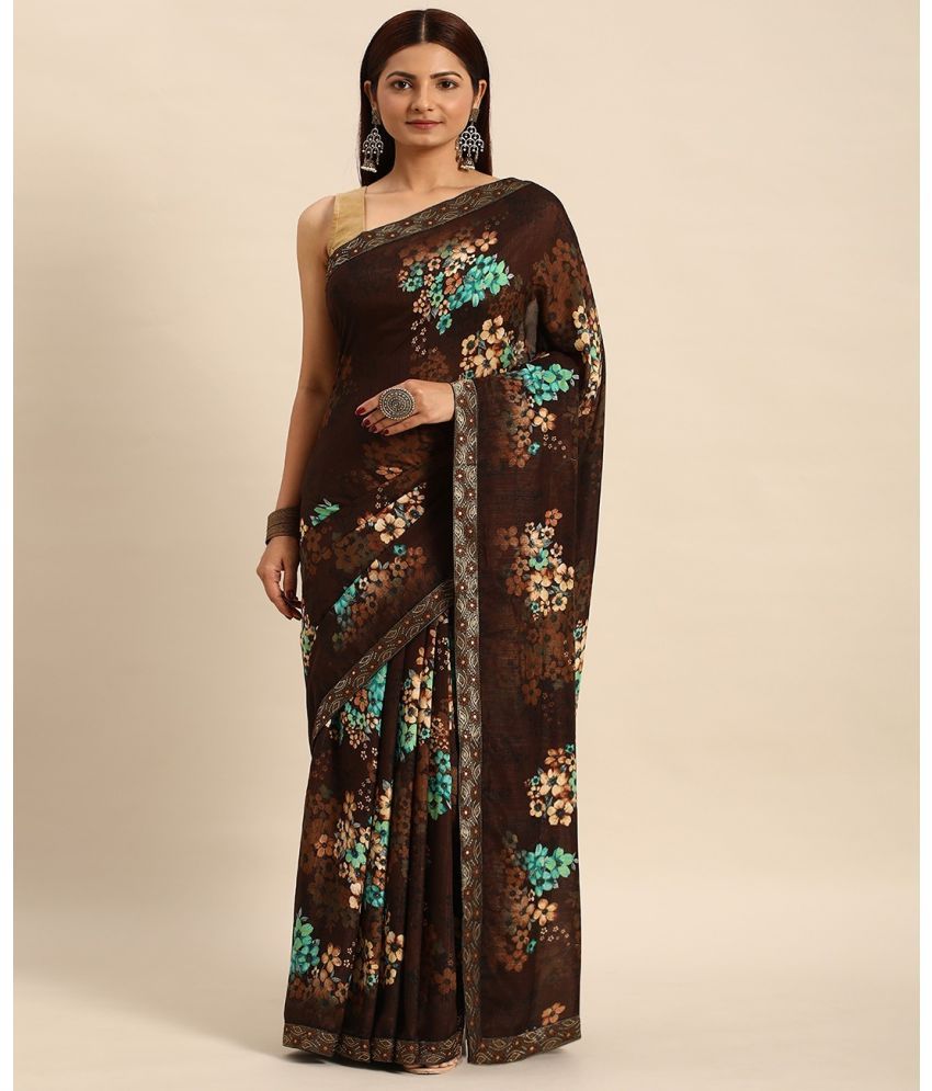     			Aishwarya Chiffon Printed Saree With Blouse Piece - Brown ( Pack of 1 )