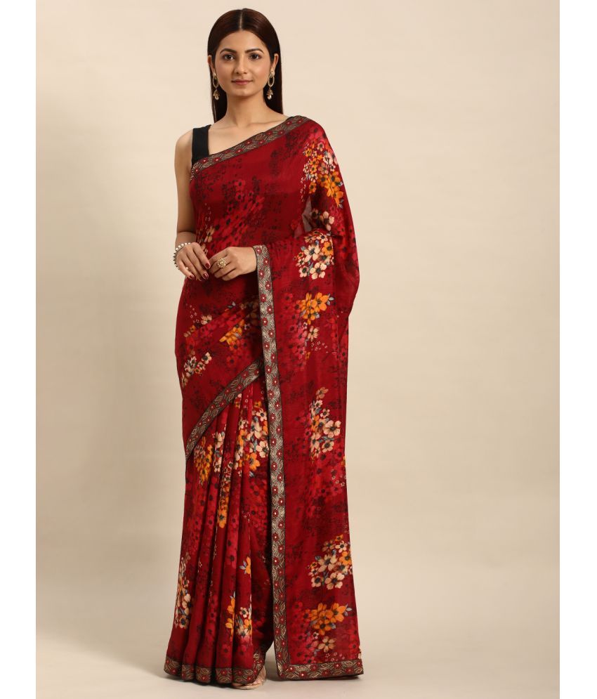     			Aishwarya Chiffon Printed Saree With Blouse Piece - Maroon ( Pack of 1 )