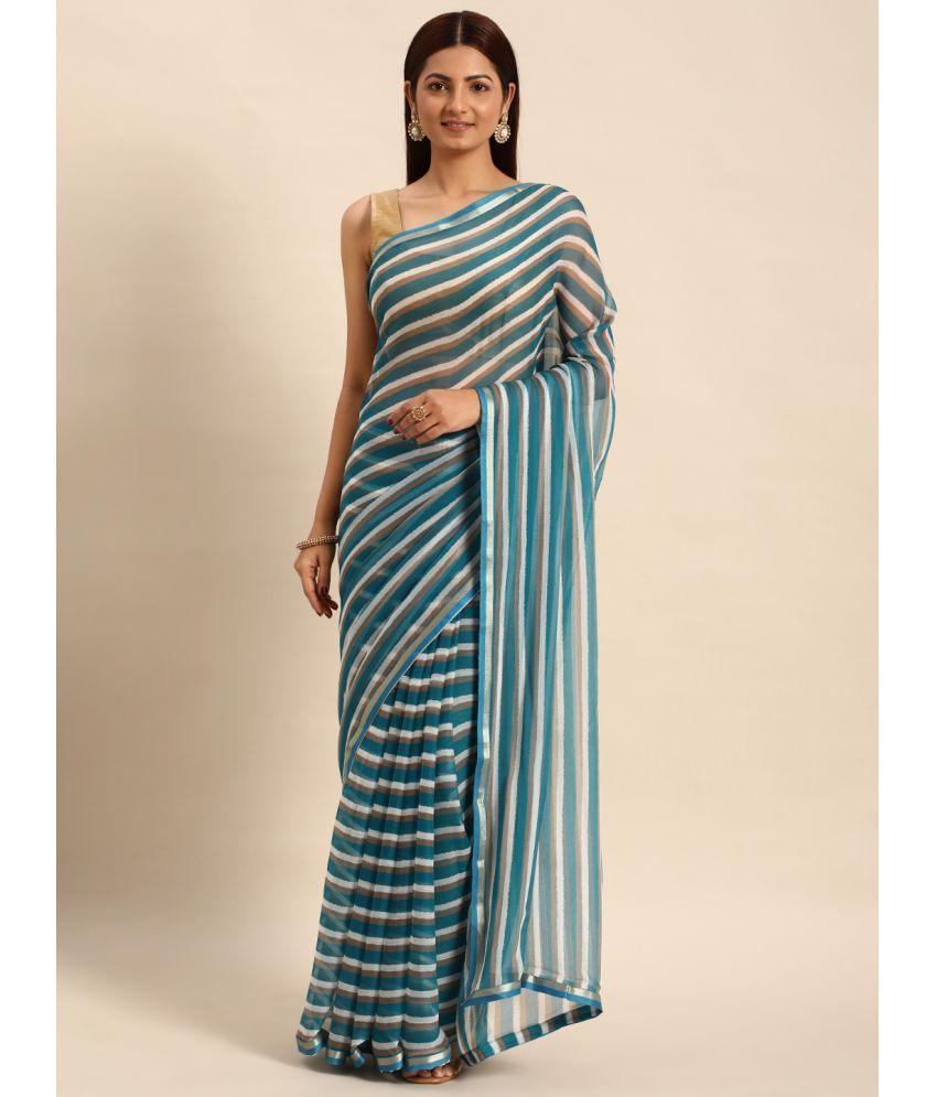     			Aishwarya Chiffon Striped Saree With Blouse Piece - Light Green ( Pack of 1 )