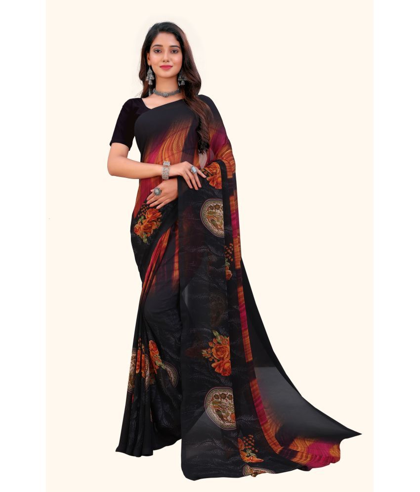     			Aishwarya Georgette Printed Saree With Blouse Piece - Black ( Pack of 1 )