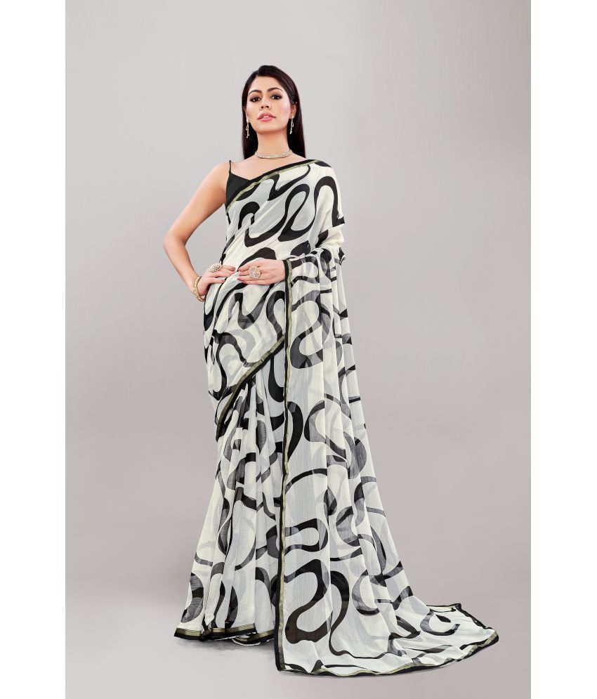     			Aishwarya Georgette Printed Saree With Blouse Piece - White ( Pack of 1 )