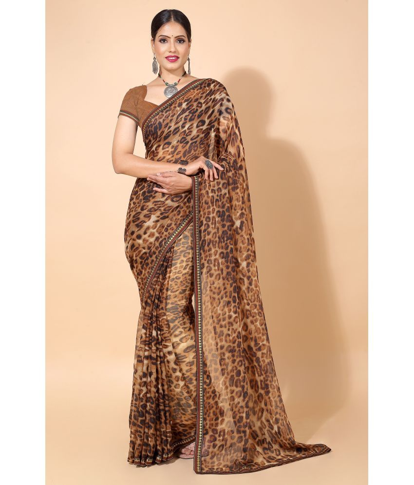     			Aishwarya Georgette Printed Saree With Blouse Piece - Brown ( Pack of 1 )