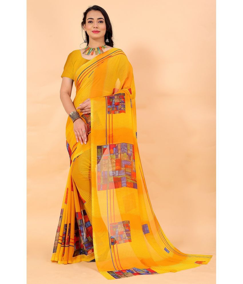     			Aishwarya Georgette Printed Saree Without Blouse Piece - Yellow ( Pack of 1 )