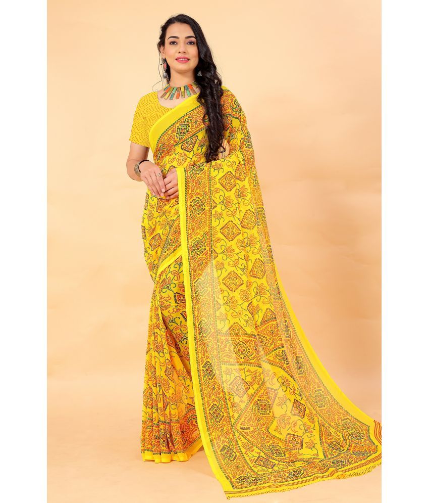     			Aishwarya Georgette Printed Saree Without Blouse Piece - Yellow ( Pack of 1 )