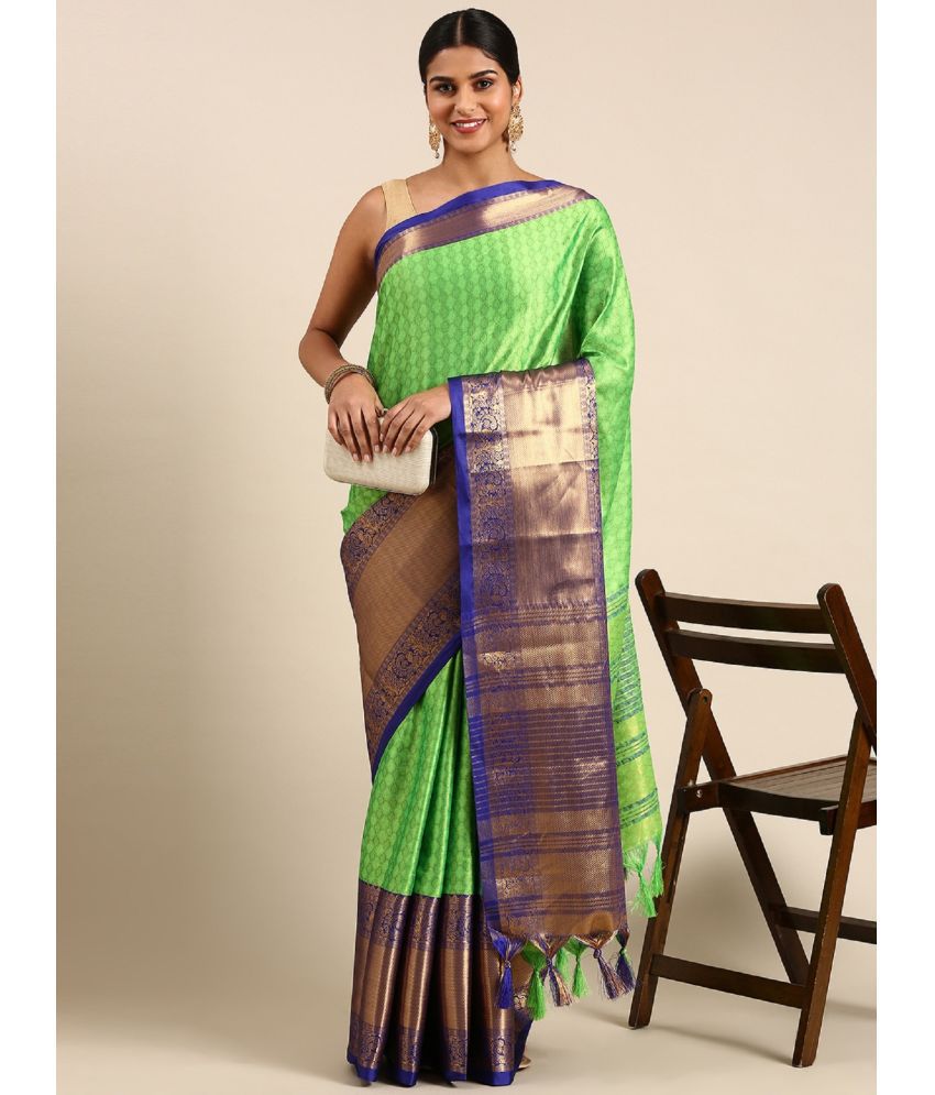     			JULEE Cotton Silk Checks Saree With Blouse Piece - Lime Green ( Pack of 1 )