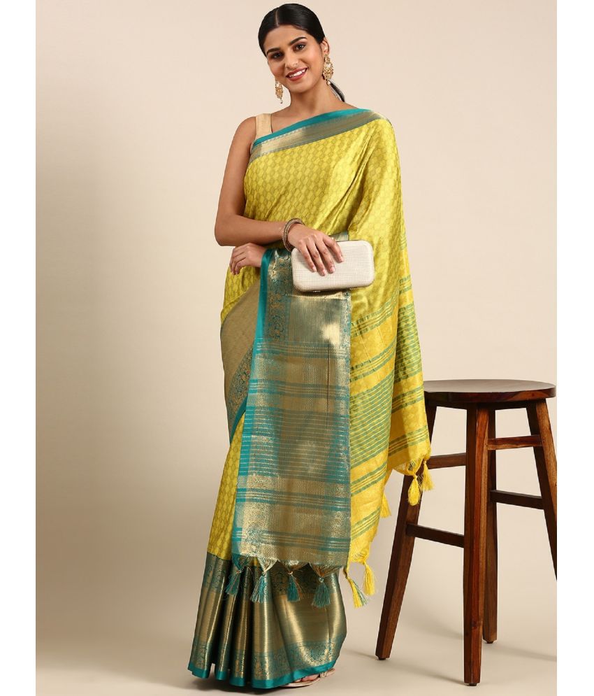     			JULEE Cotton Silk Checks Saree With Blouse Piece - Rama ( Pack of 1 )
