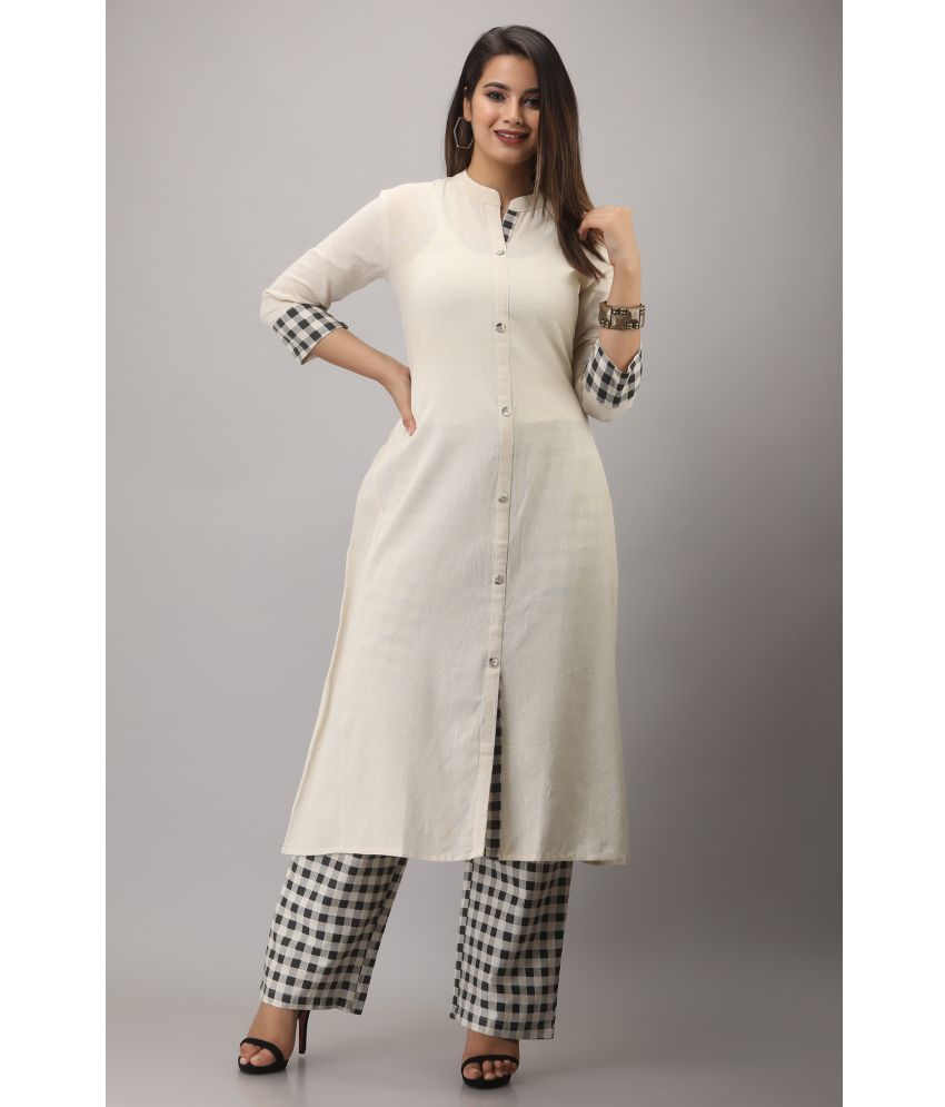     			MAUKA Rayon Checks Kurti With Palazzo Women's Stitched Salwar Suit - White ( Pack of 1 )